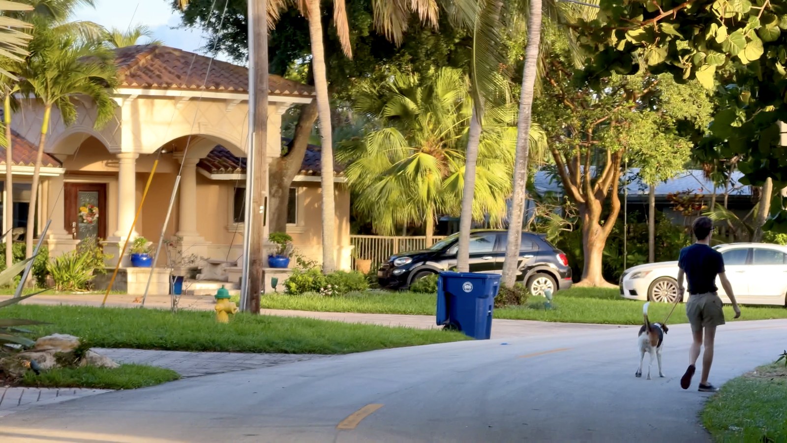 Vecino paseando con su perro en Wilton Manors