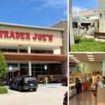 Collage de compras en Fort Lauderdale con Trader Joe’s, terrazas de River Market y el interior de la tienda