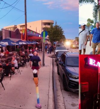 Collage de Wilton Drive durante Labor Day 2026: terrazas, peatones y vida nocturna