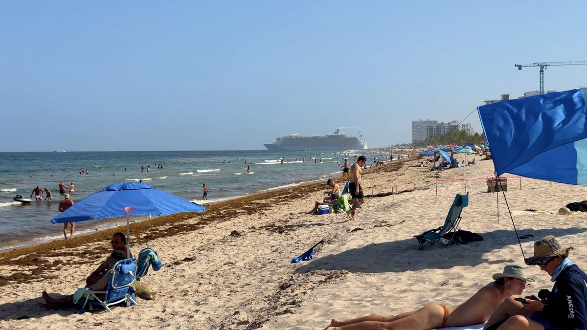 Sebastian Beach con un crucero al fondo