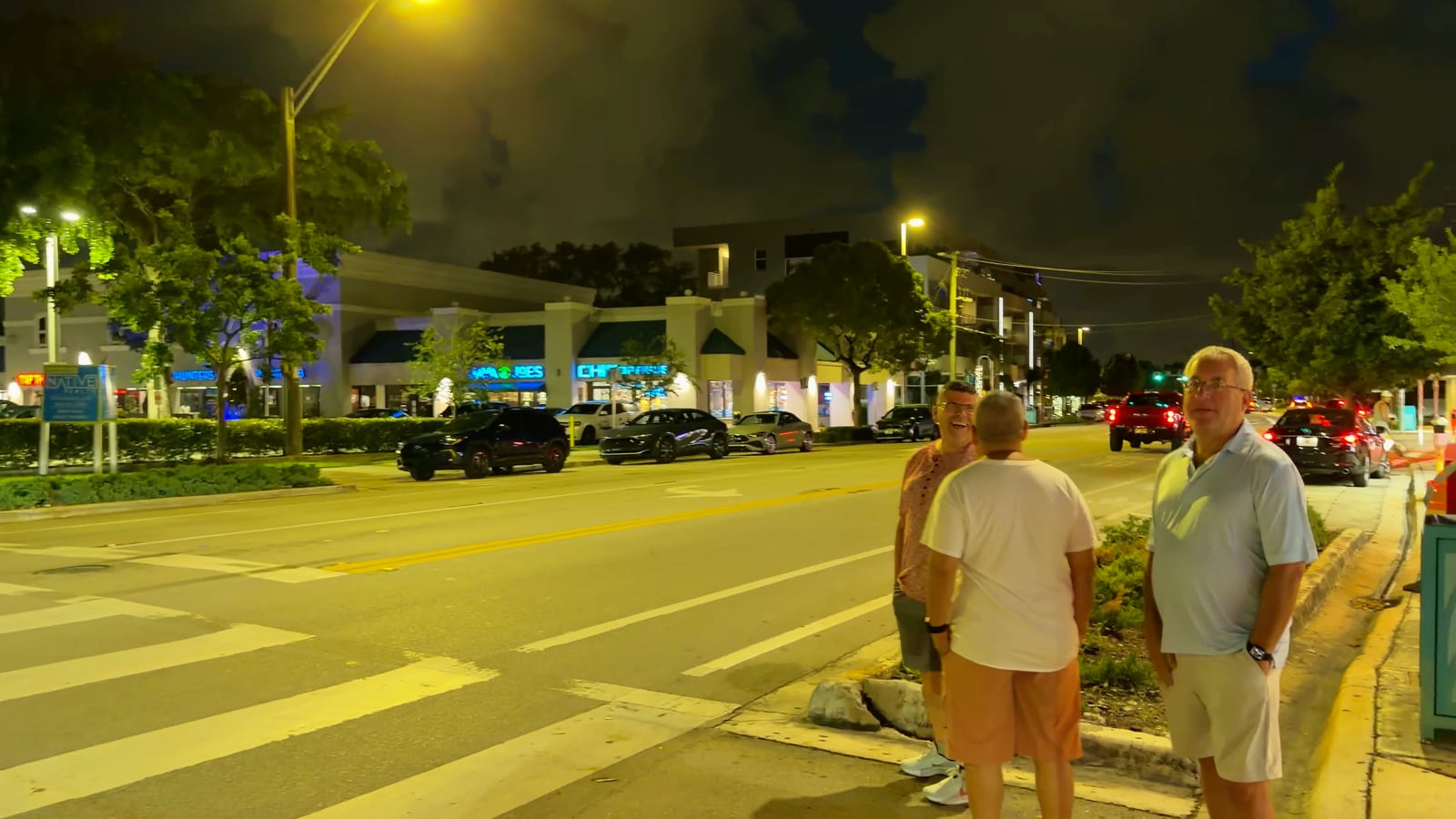 Cruce peatonal de Wilton Drive durante la noche