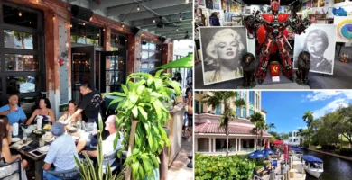 Terrazas de Las Olas Boulevard, arte pop y restaurantes junto al canal en Fort Lauderdale